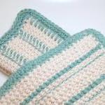 Dish Cloths 100% Cotton Off White And Turquoise
